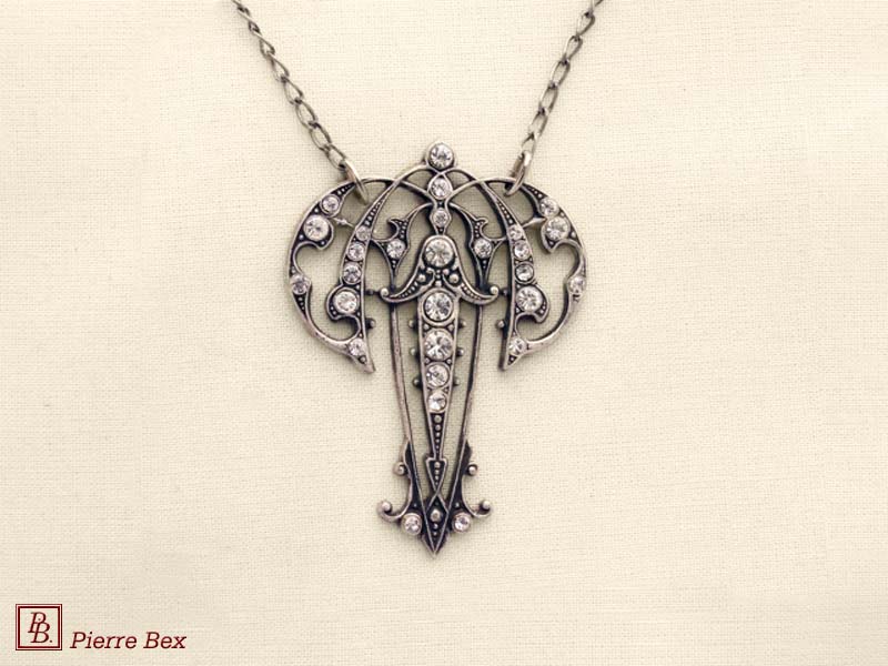 Pierre Bex Art-Deco necklace with rhinestones 45324-12