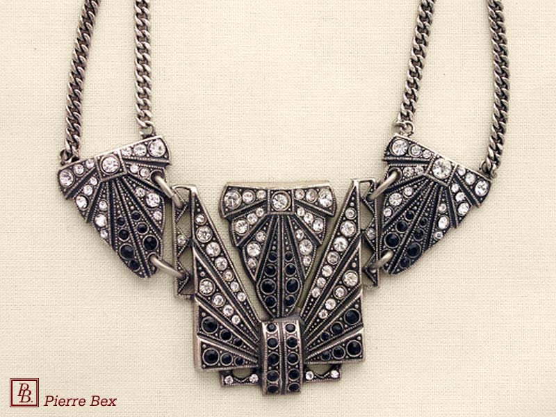 Pierre Bex Art-Deco necklace with rhinestones 45443-07