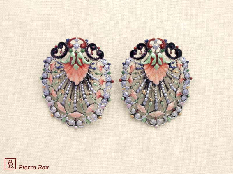 Pierre Bex Art-Nouveau enamel earclips filigree 48275-03
