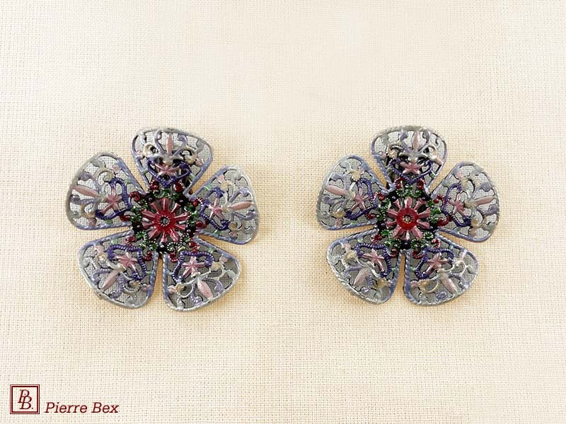 Pierre Bex Art-Nouveau enamel earclips filigree 48275-06