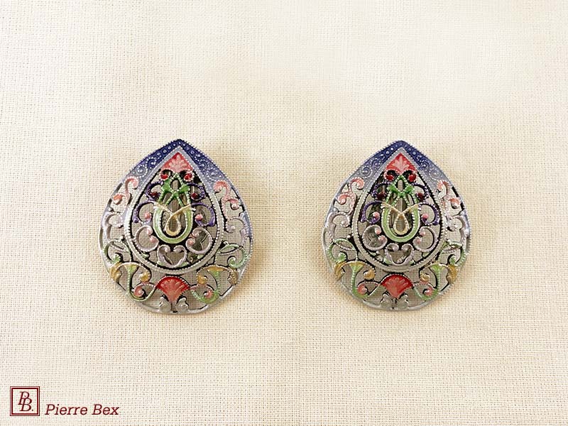 Pierre Bex Art-Nouveau enamel earclips filigree 48275-08